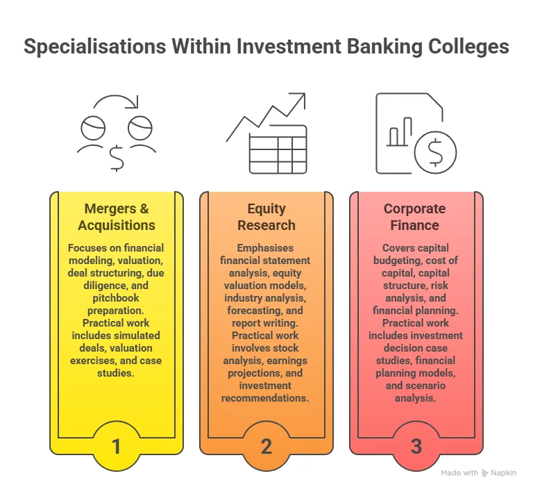 specialisations offered in investment banking colleges