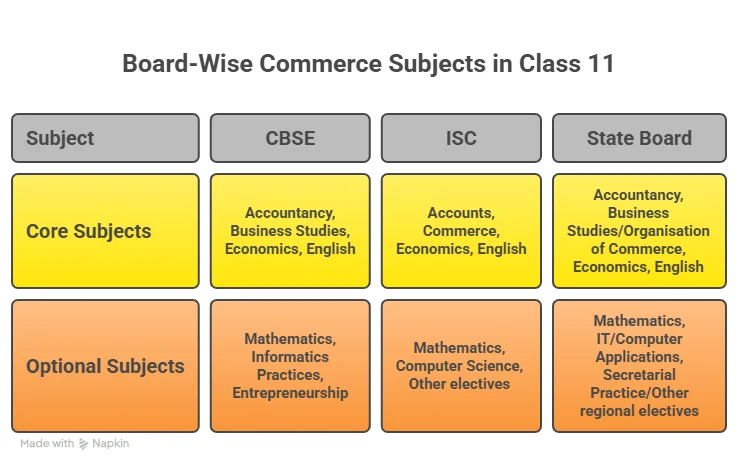 commerce subjects in class 11 in various boards