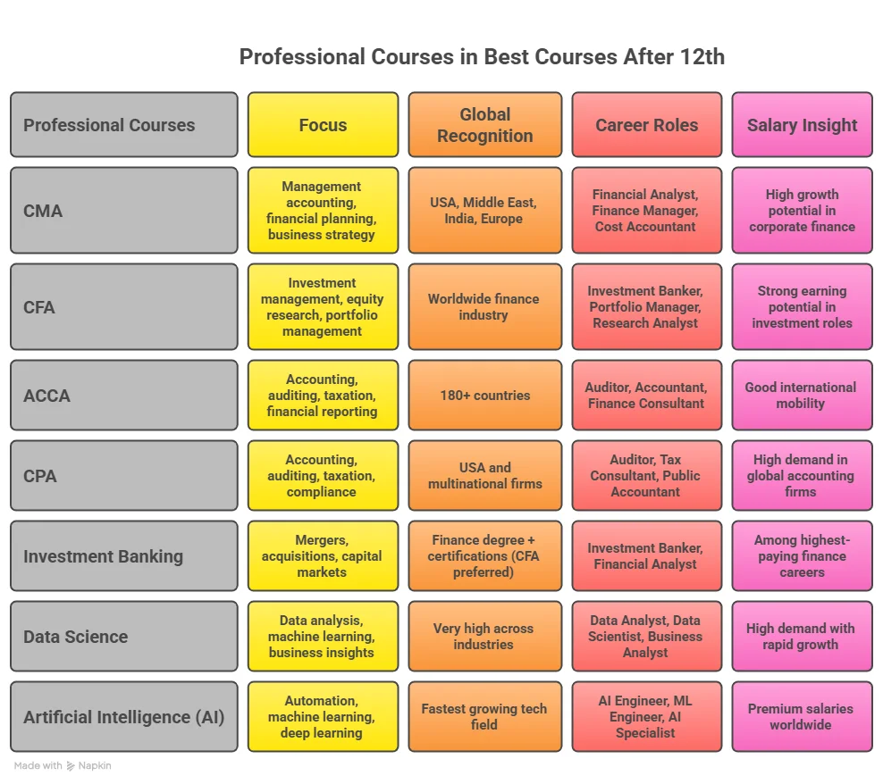 professional certifications that come under best courses after 12th