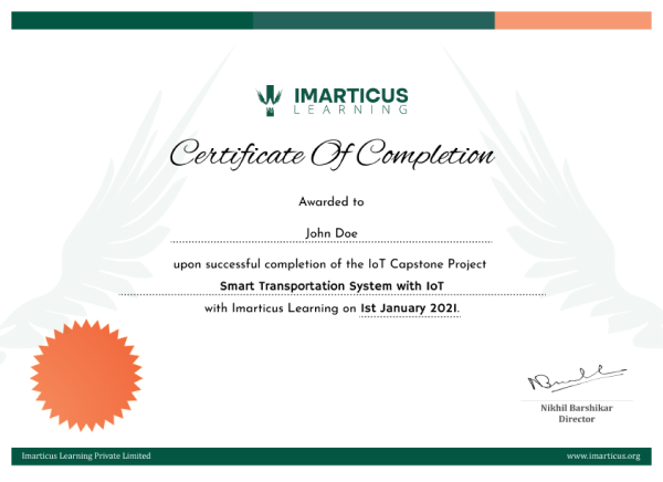 IoT Capstone Project Completion Certificate